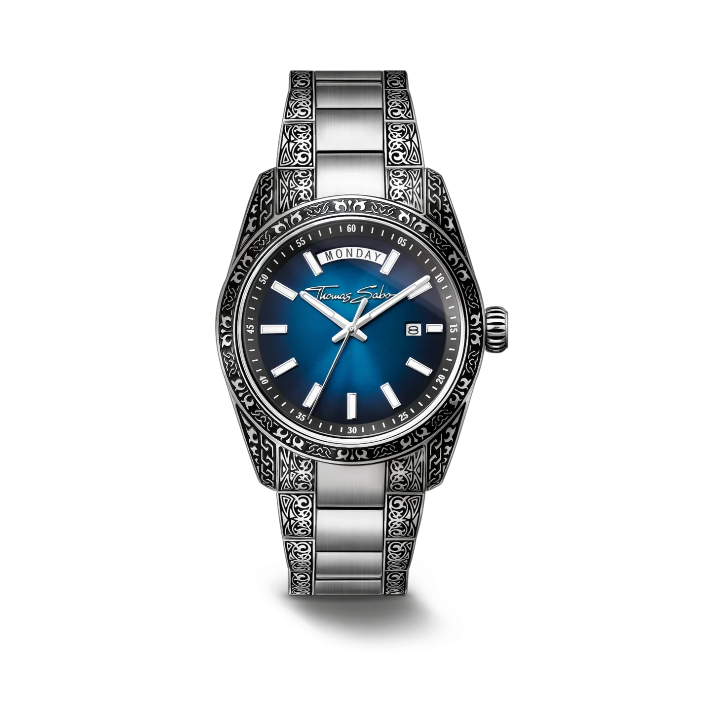 Montre Revive, version bleue — boîtier gravé par ACTE.5
