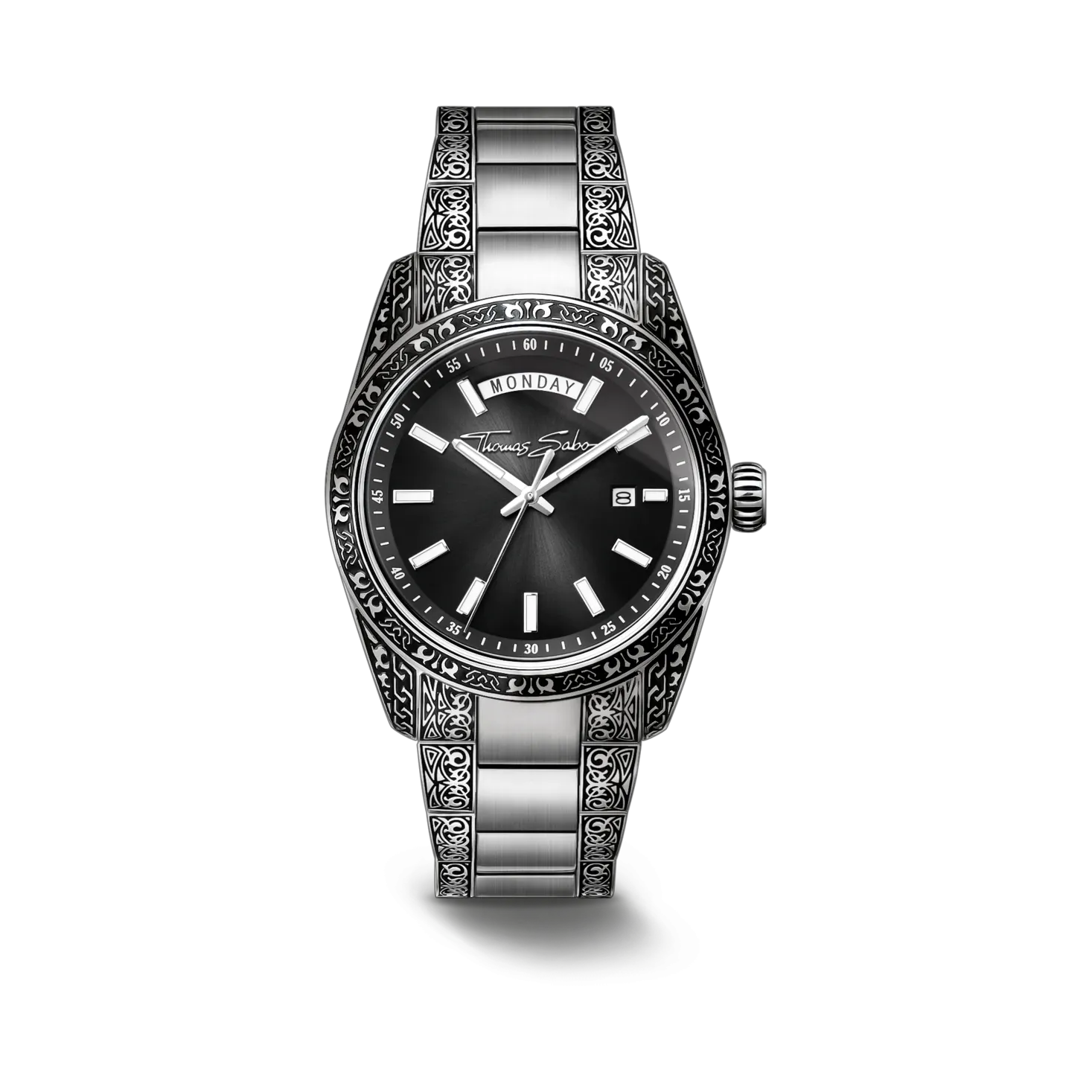 Montre Revive à cadran noir — collection Rebel gravée par ACTE.5