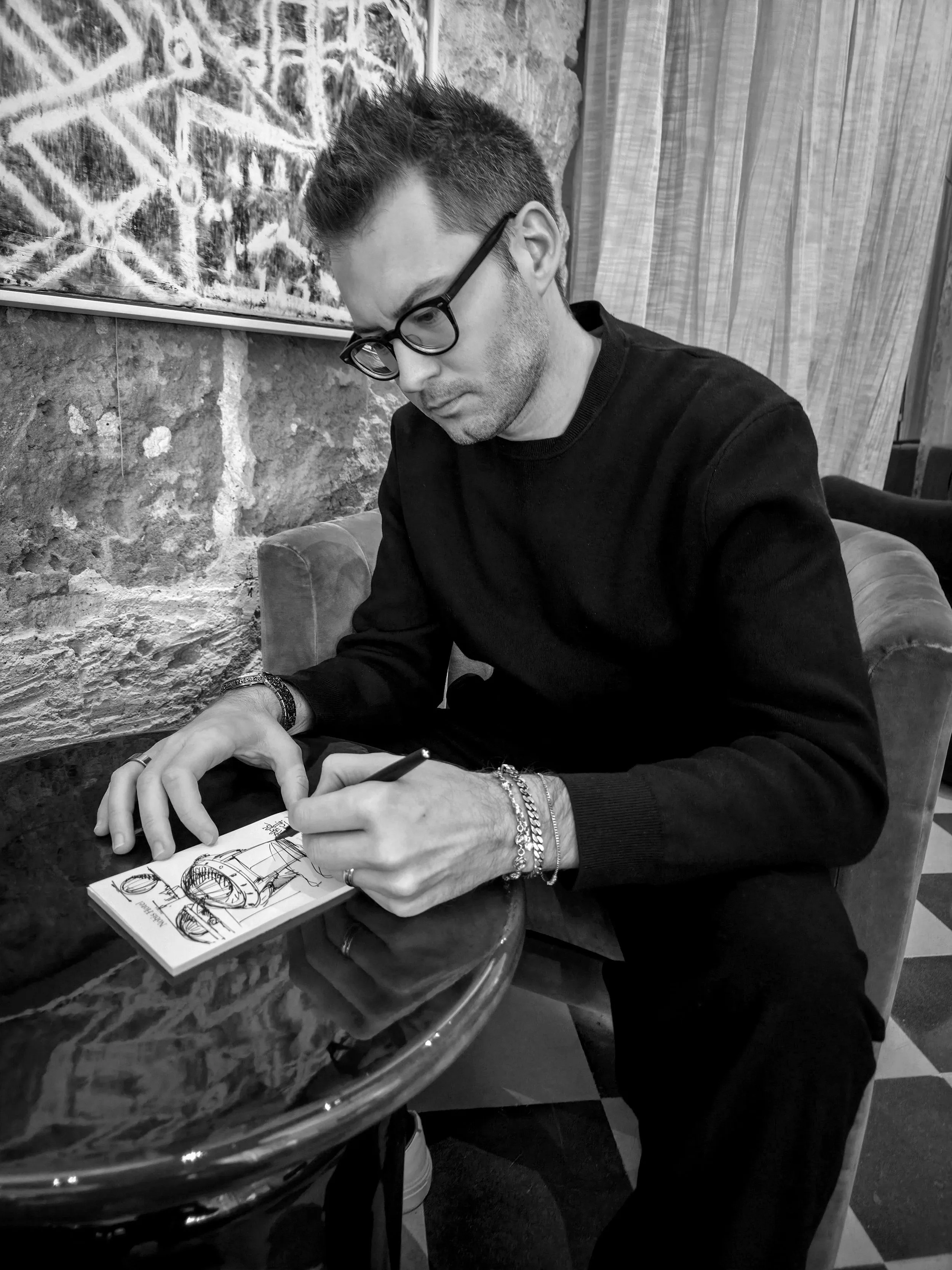 Rodolphe Melot, founder of ACTE.5, sketching a watch design